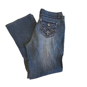 Roz & Ali Womens‎ Sz 34x28 (8) Bootcut Jeans Embellished Back Pockets Blue Denim